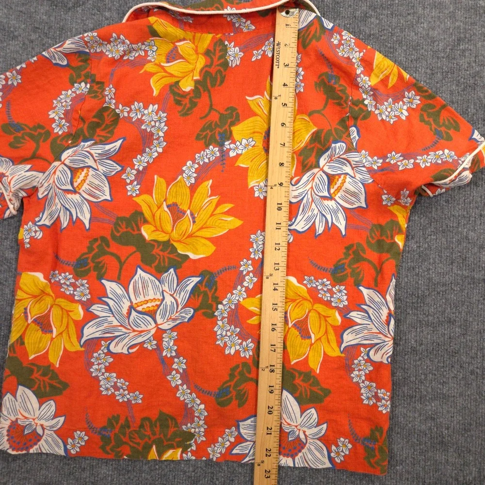 Faherty Maui Shirt Womens M Orange Hawaiian Coral Mauna Key Floral Linen Blend - Picture 6 of 9